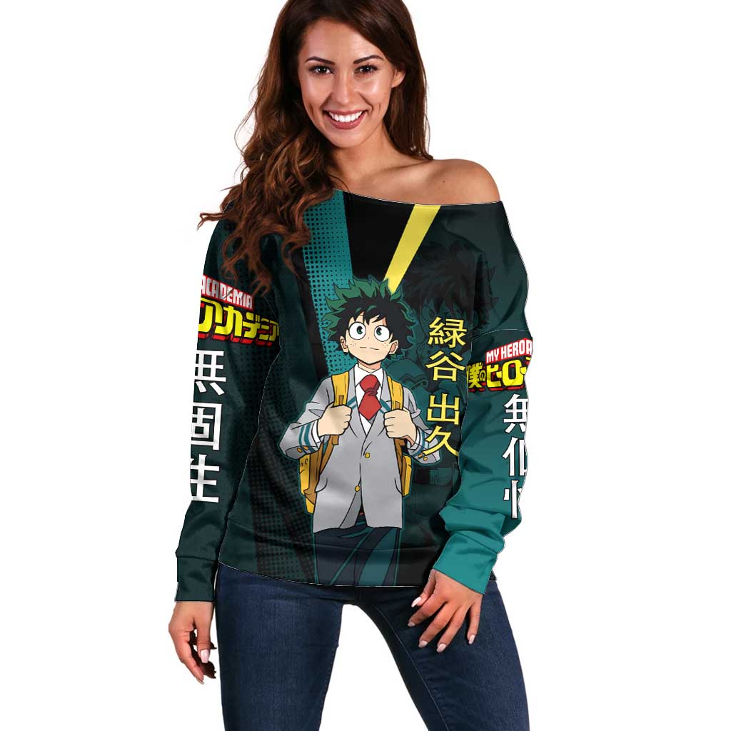 Izuku Midoriya Transformation Off Shoulder Sweater Japanese Comic Book Style