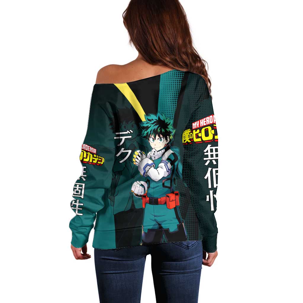 Izuku Midoriya Transformation Off Shoulder Sweater Japanese Comic Book Style