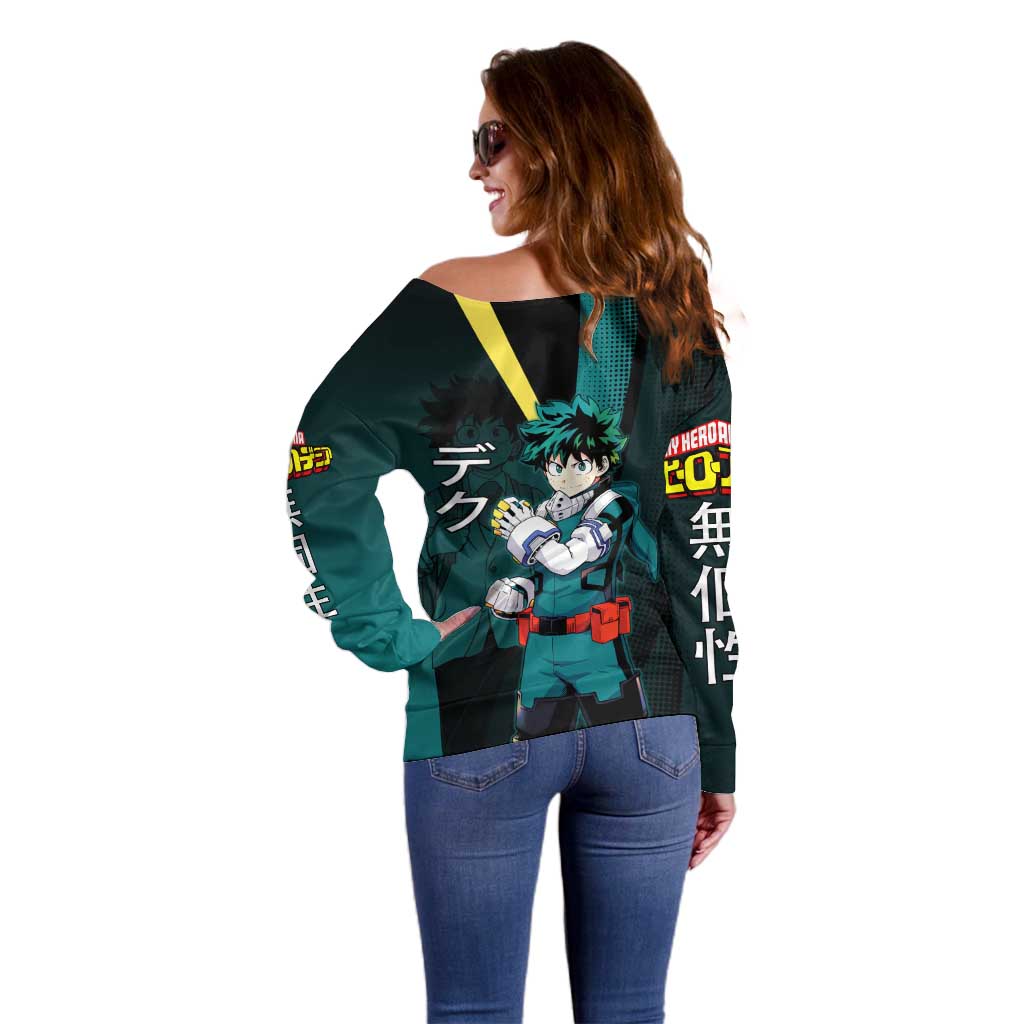 Izuku Midoriya Transformation Off Shoulder Sweater Japanese Comic Book Style