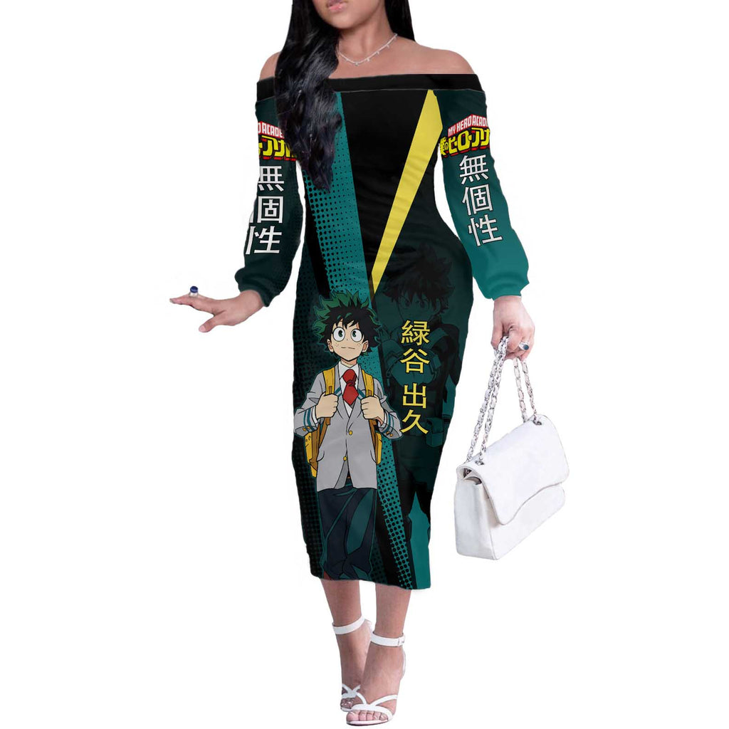 Izuku Midoriya Transformation Off The Shoulder Long Sleeve Dress Japanese Comic Book Style