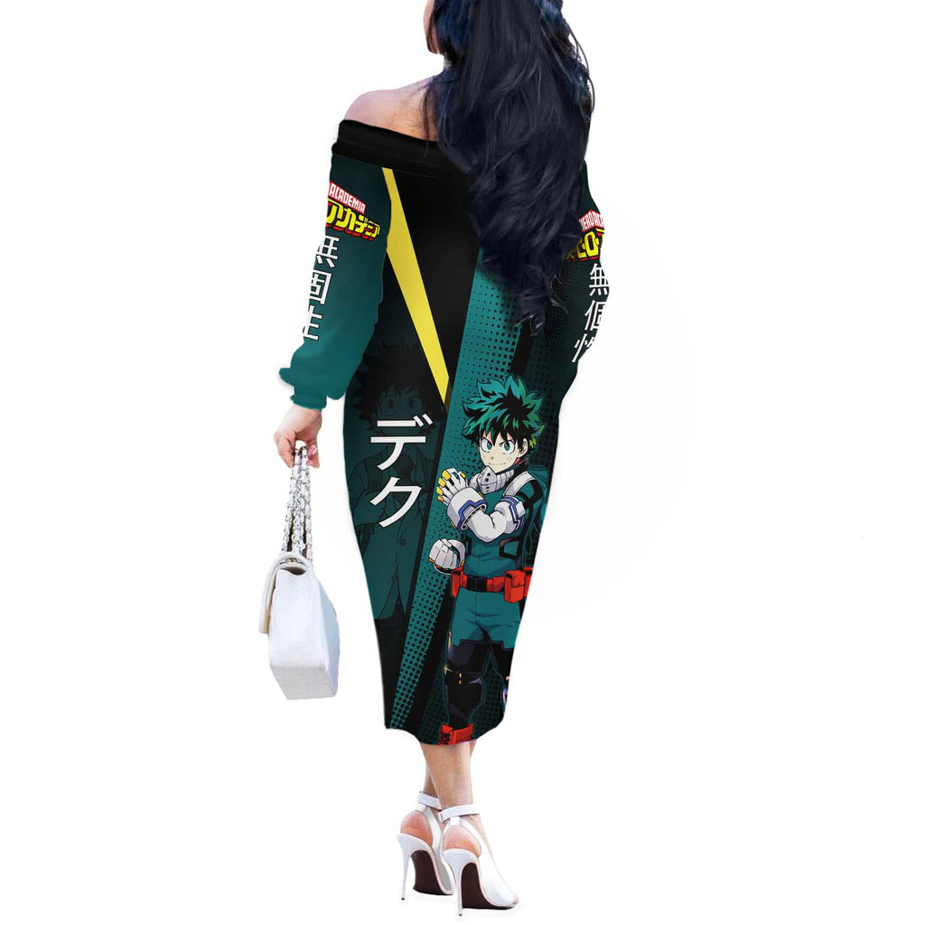 Izuku Midoriya Transformation Off The Shoulder Long Sleeve Dress Japanese Comic Book Style