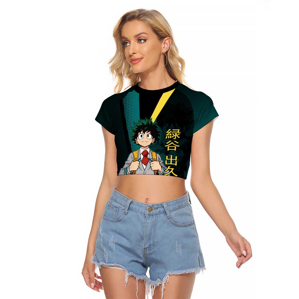 Izuku Midoriya Transformation Raglan Cropped T Shirt Japanese Comic Book Style