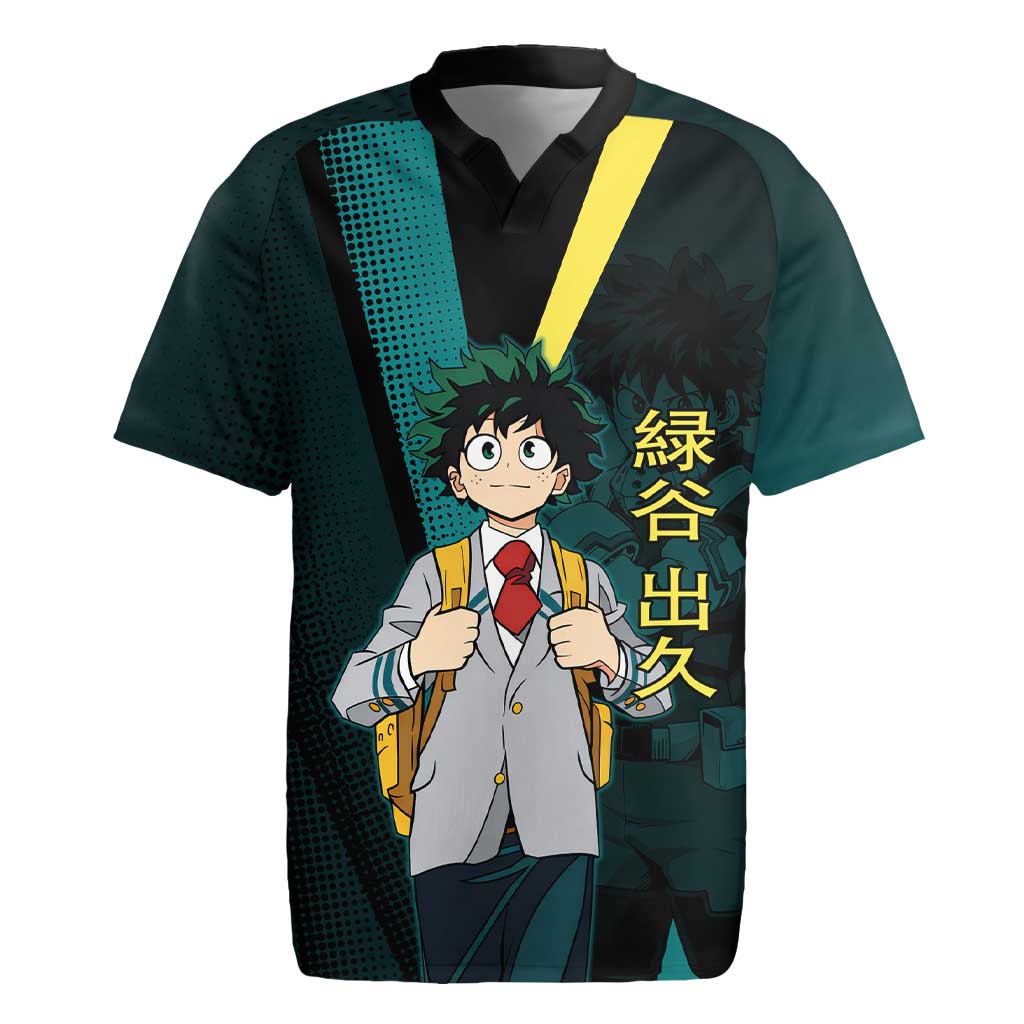 Izuku Midoriya Transformation Rugby Jersey Japanese Comic Book Style