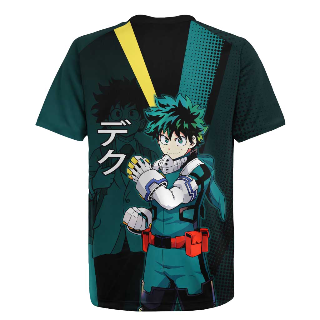 Izuku Midoriya Transformation Rugby Jersey Japanese Comic Book Style