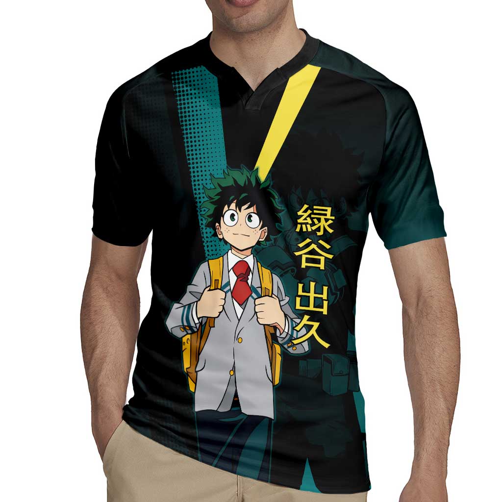 Izuku Midoriya Transformation Rugby Jersey Japanese Comic Book Style
