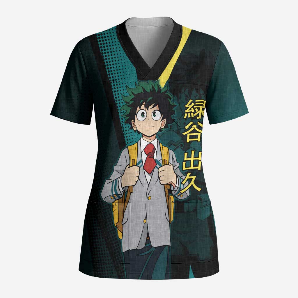 Izuku Midoriya Transformation Scrub Top Japanese Comic Book Style