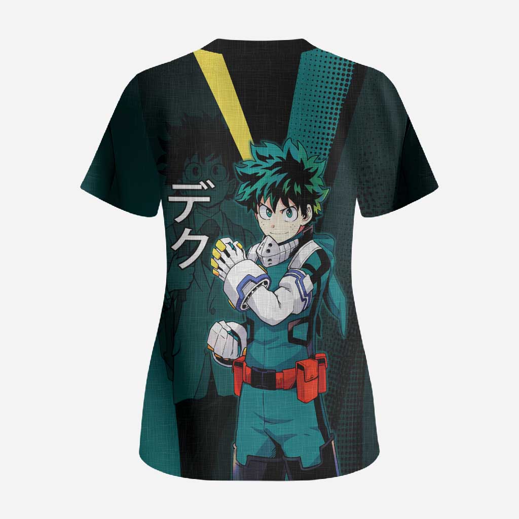 Izuku Midoriya Transformation Scrub Top Japanese Comic Book Style