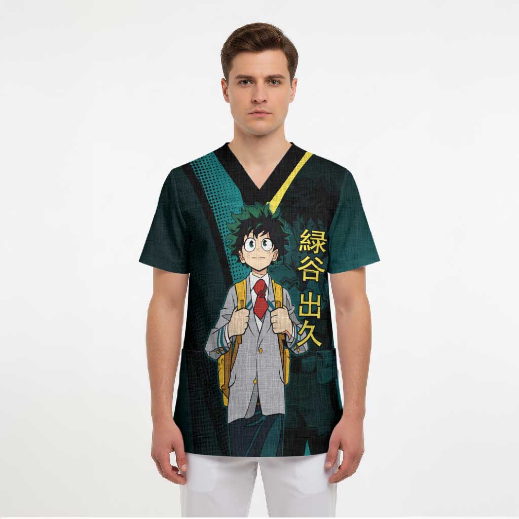 Izuku Midoriya Transformation Scrub Top Japanese Comic Book Style