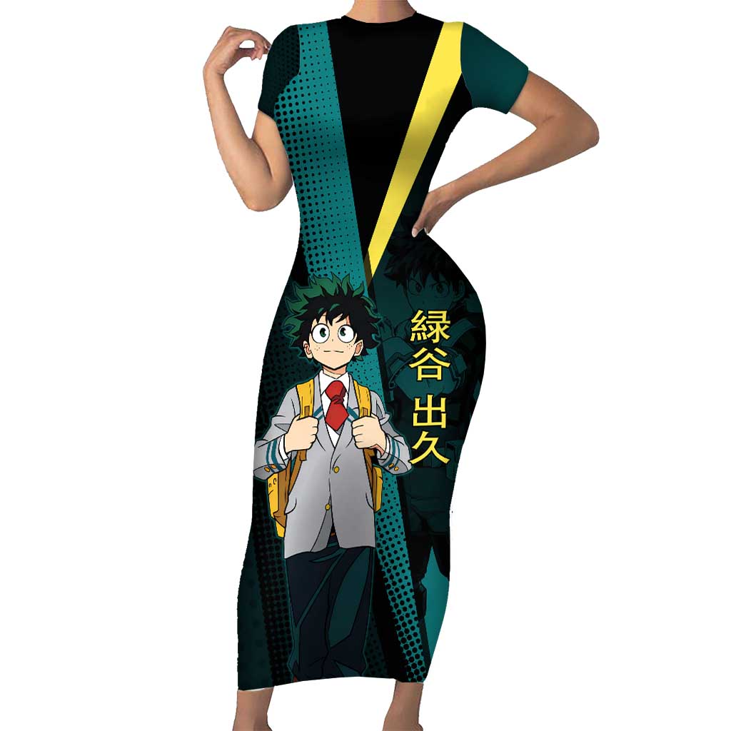 Izuku Midoriya Transformation Short Sleeve Bodycon Dress Japanese Comic Book Style