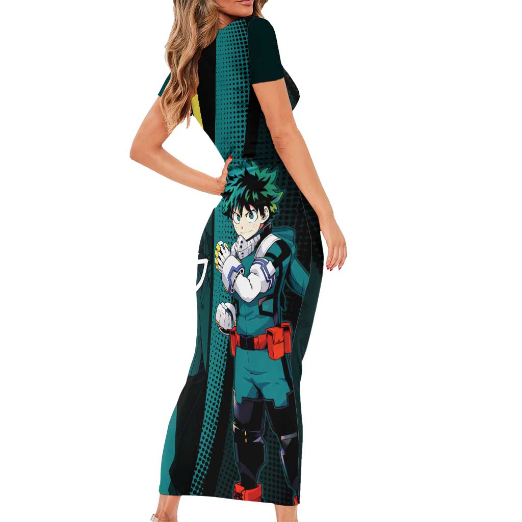 Izuku Midoriya Transformation Short Sleeve Bodycon Dress Japanese Comic Book Style