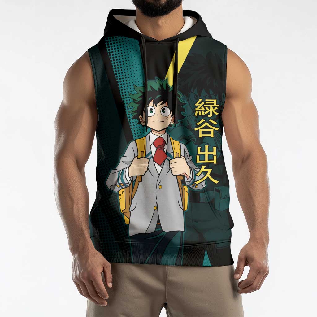 Izuku Midoriya Transformation Sleeveless Hoodie Japanese Comic Book Style