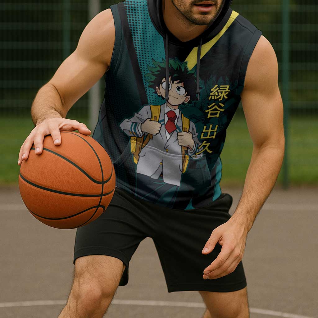 Izuku Midoriya Transformation Sleeveless Hoodie Japanese Comic Book Style