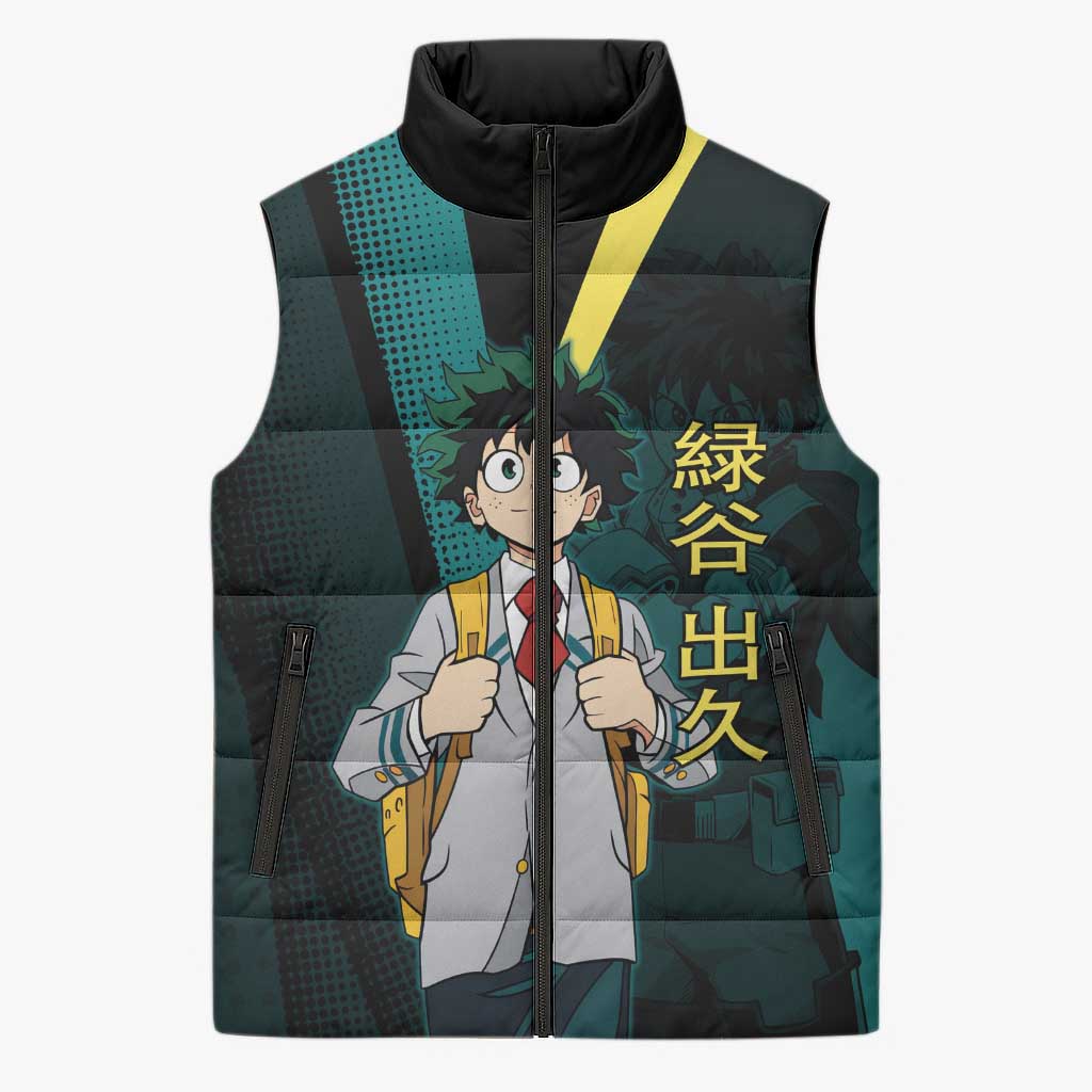 Izuku Midoriya Transformation Sleeveless Puffer Jacket Japanese Comic Book Style