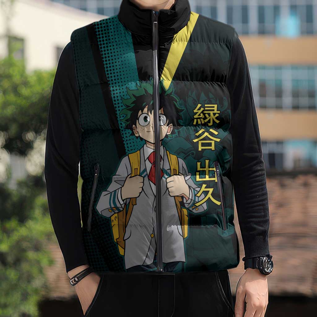 Izuku Midoriya Transformation Sleeveless Puffer Jacket Japanese Comic Book Style