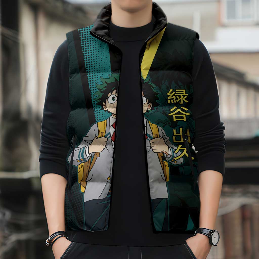 Izuku Midoriya Transformation Sleeveless Puffer Jacket Japanese Comic Book Style