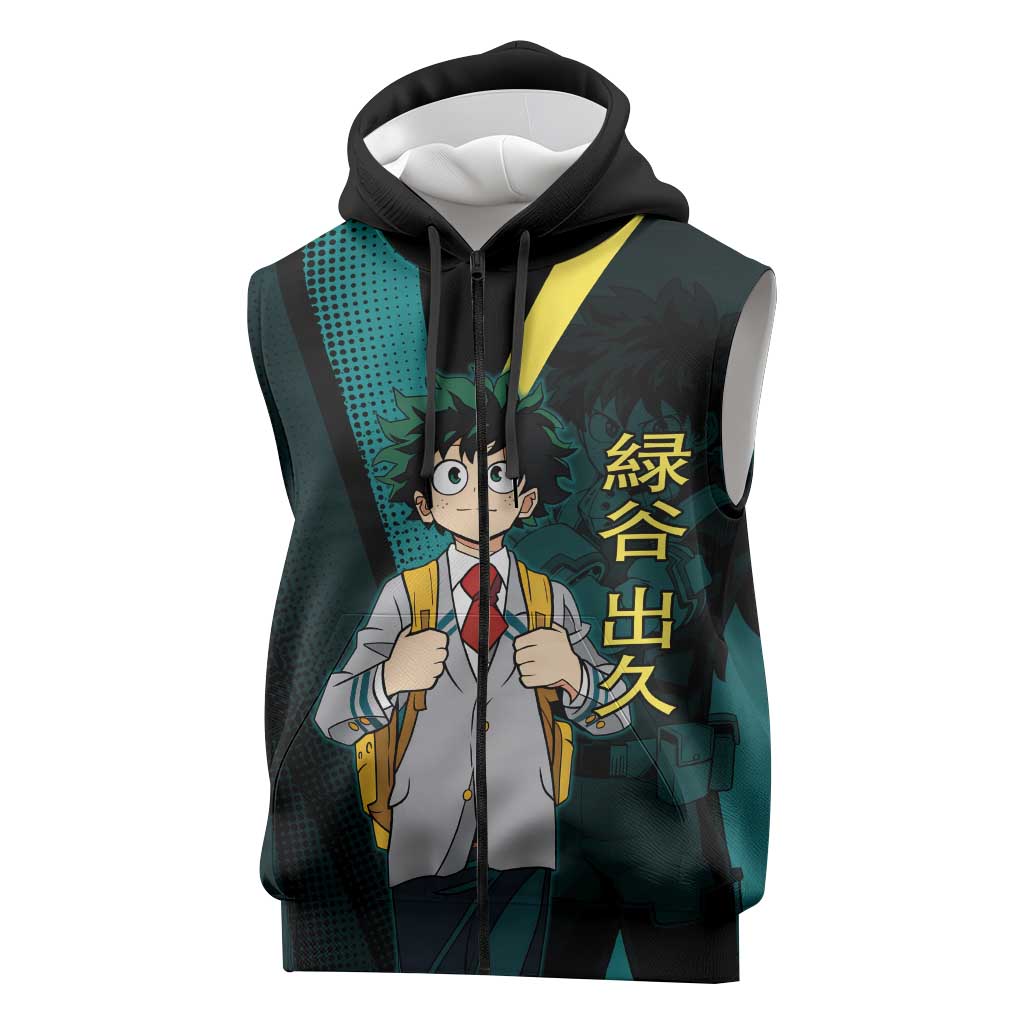 Izuku Midoriya Transformation Sleeveless Zip Hoodie Japanese Comic Book Style