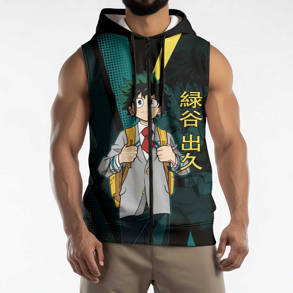 Izuku Midoriya Transformation Sleeveless Zip Hoodie Japanese Comic Book Style