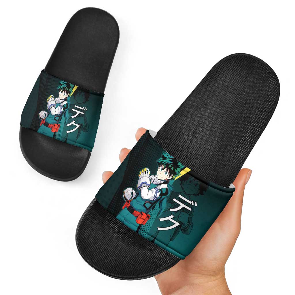 Izuku Midoriya Transformation Slide Sandals Japanese Comic Book Style