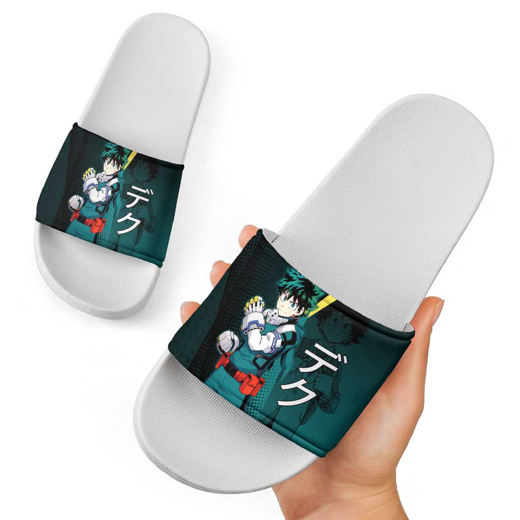 Izuku Midoriya Transformation Slide Sandals Japanese Comic Book Style