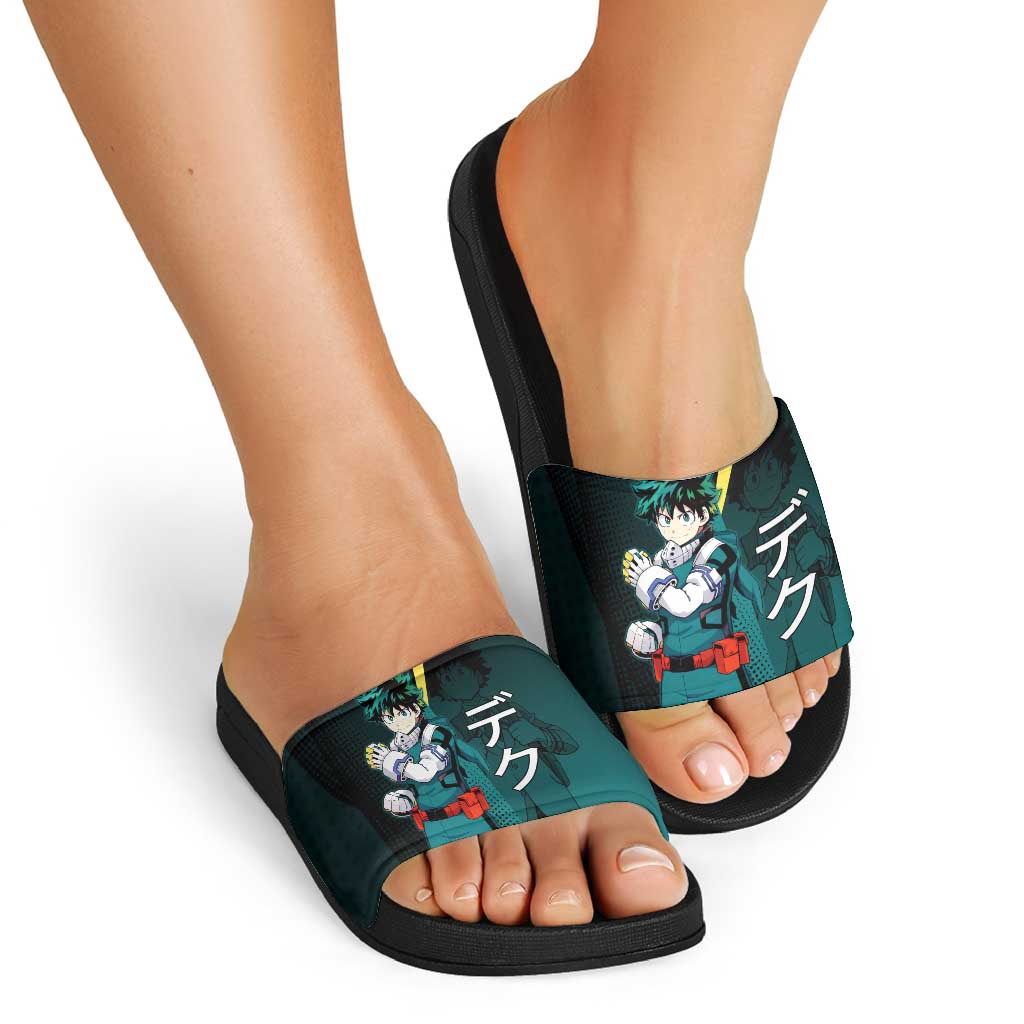 Izuku Midoriya Transformation Slide Sandals Japanese Comic Book Style