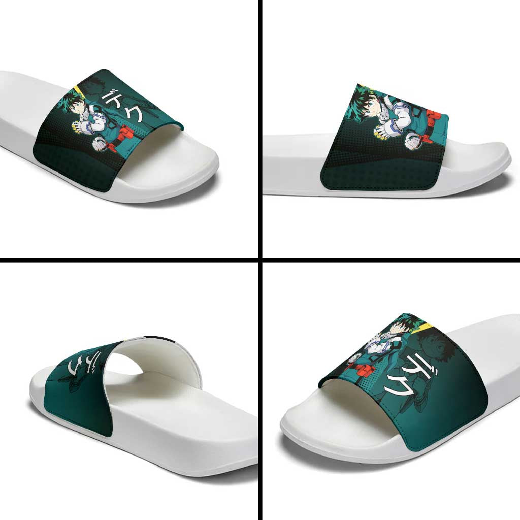 Izuku Midoriya Transformation Slide Sandals Japanese Comic Book Style