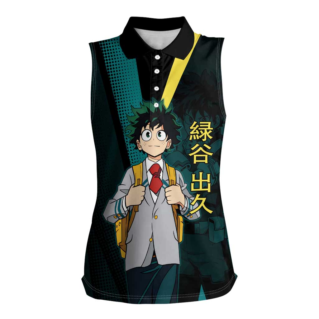 Izuku Midoriya Transformation Women Sleeveless Polo Shirt Japanese Comic Book Style