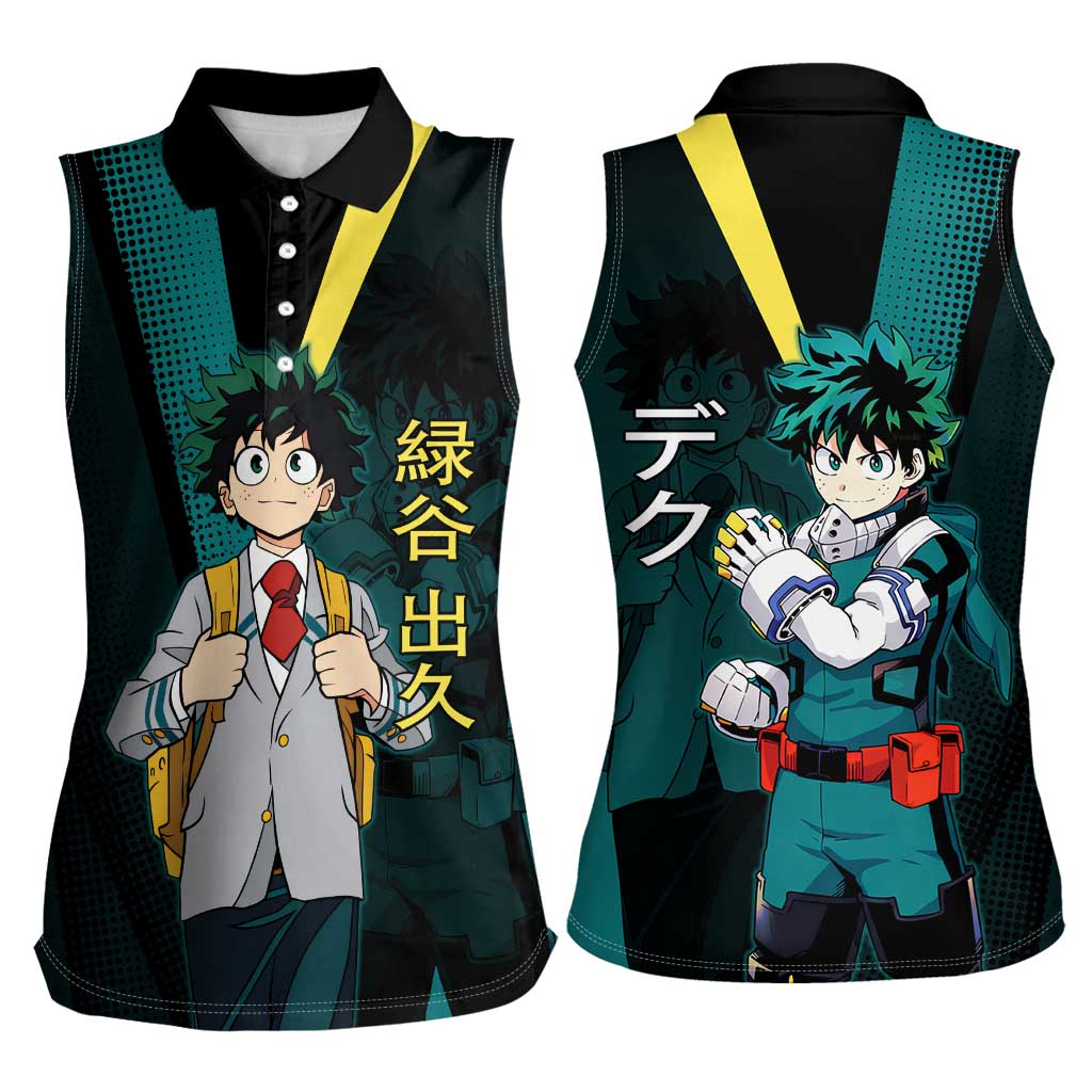 Izuku Midoriya Transformation Women Sleeveless Polo Shirt Japanese Comic Book Style