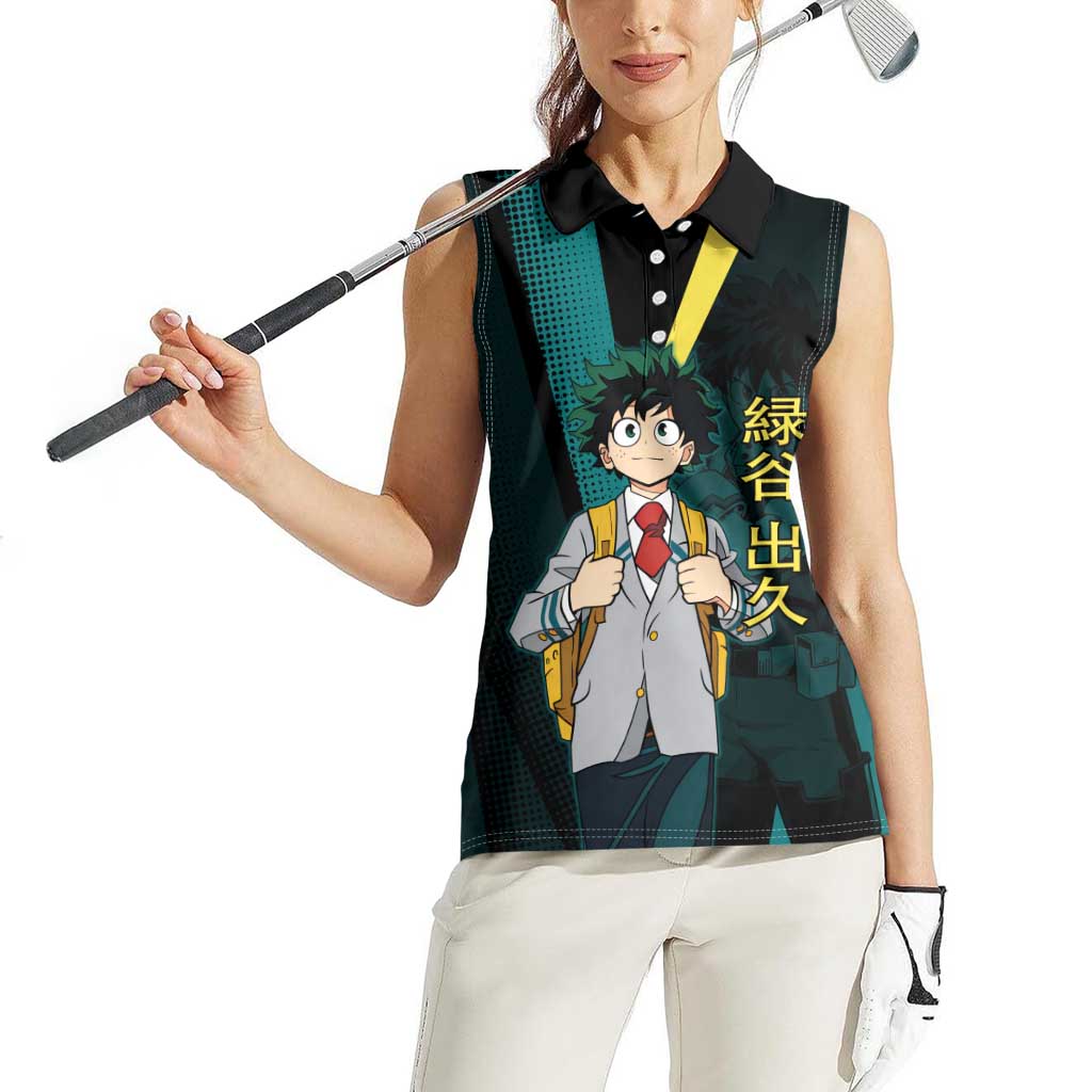 Izuku Midoriya Transformation Women Sleeveless Polo Shirt Japanese Comic Book Style