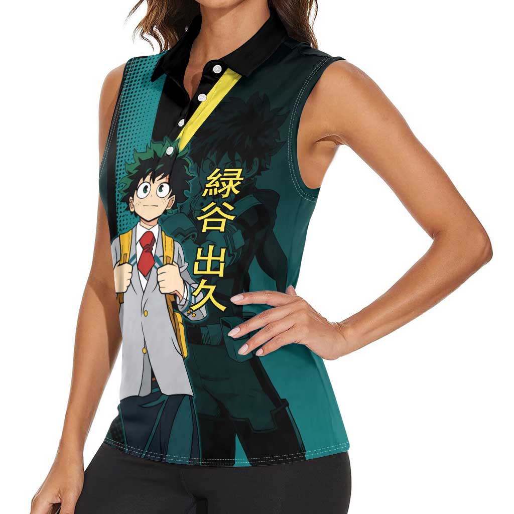 Izuku Midoriya Transformation Women Sleeveless Polo Shirt Japanese Comic Book Style