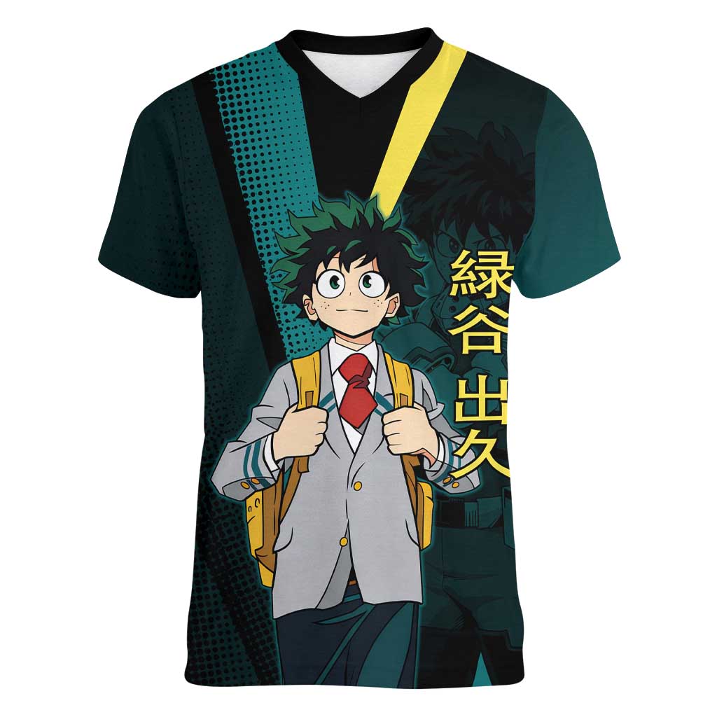 Izuku Midoriya Transformation Women V-Neck T-Shirt Japanese Comic Book Style