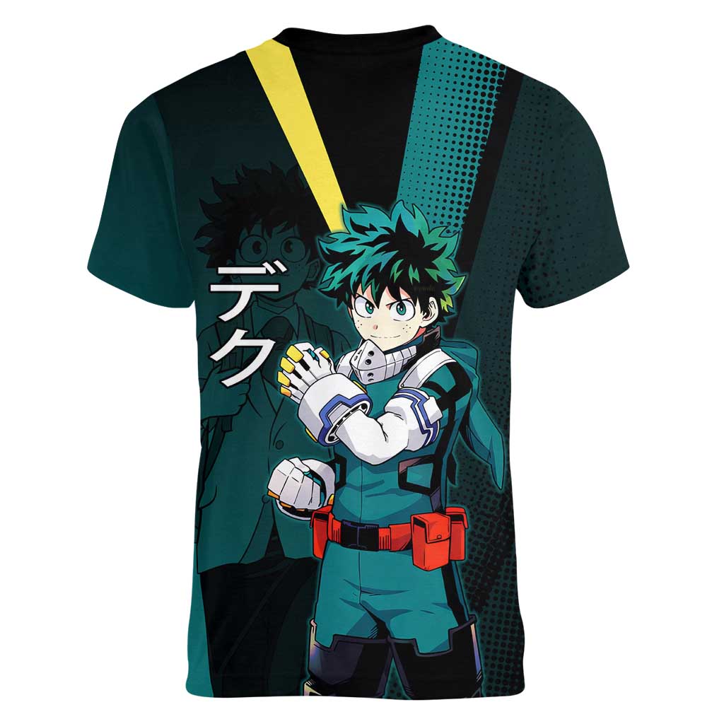 Izuku Midoriya Transformation Women V-Neck T-Shirt Japanese Comic Book Style