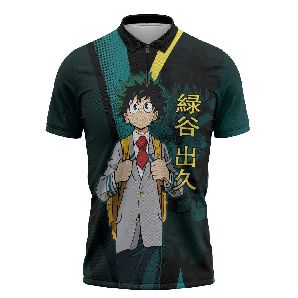 Izuku Midoriya Transformation Zipper Polo Shirt Japanese Comic Book Style