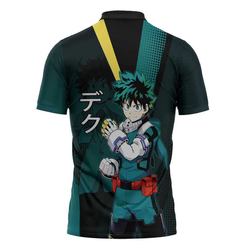 Izuku Midoriya Transformation Zipper Polo Shirt Japanese Comic Book Style