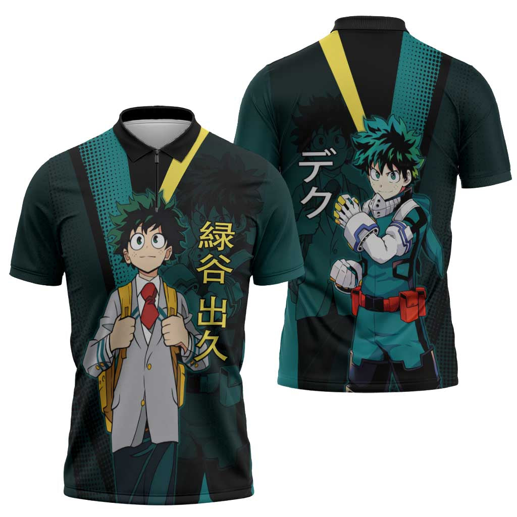 Izuku Midoriya Transformation Zipper Polo Shirt Japanese Comic Book Style