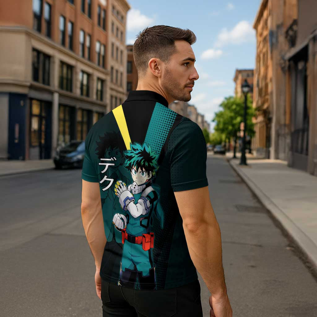 Izuku Midoriya Transformation Zipper Polo Shirt Japanese Comic Book Style