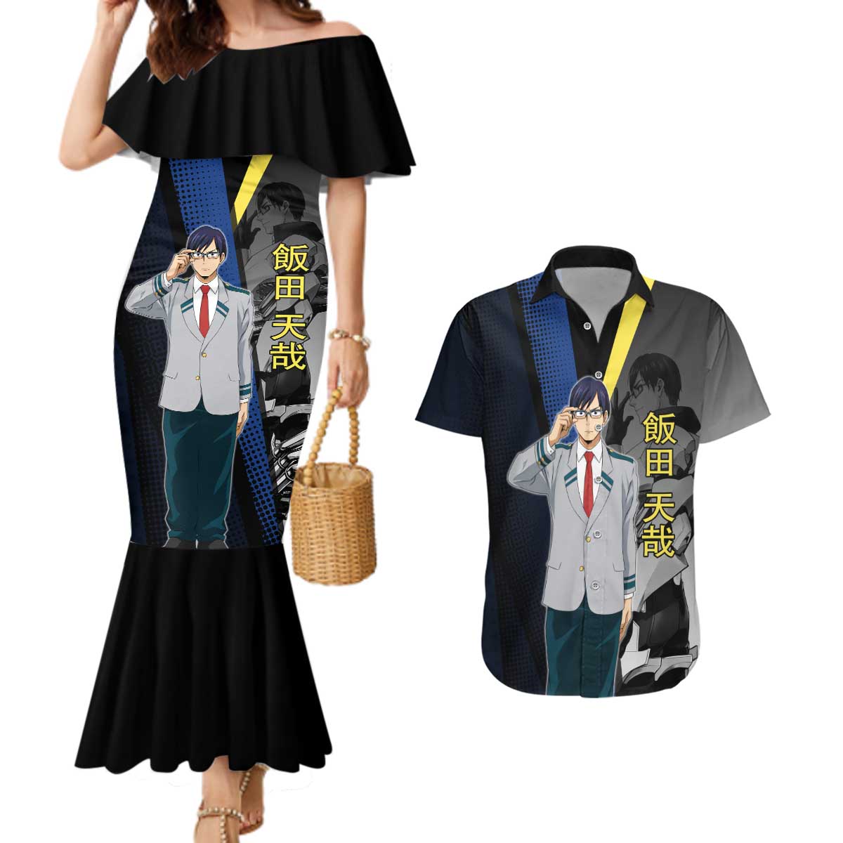 Tenya Iida Engine Hero Couples Matching Mermaid Dress and Hawaiian Shirt Japanese Comic Book Style