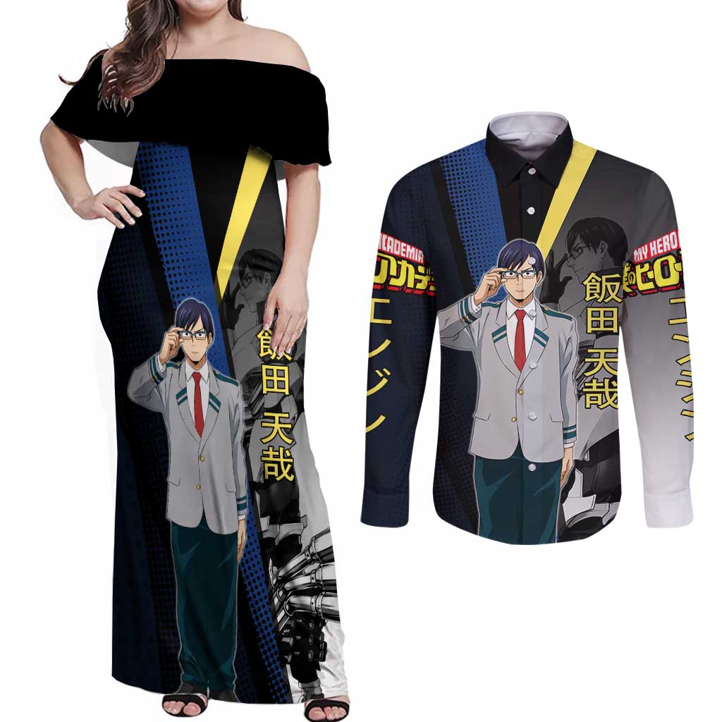 Tenya Iida Engine Hero Couples Matching Off Shoulder Maxi Dress and Long Sleeve Button Shirt Japanese Comic Book Style