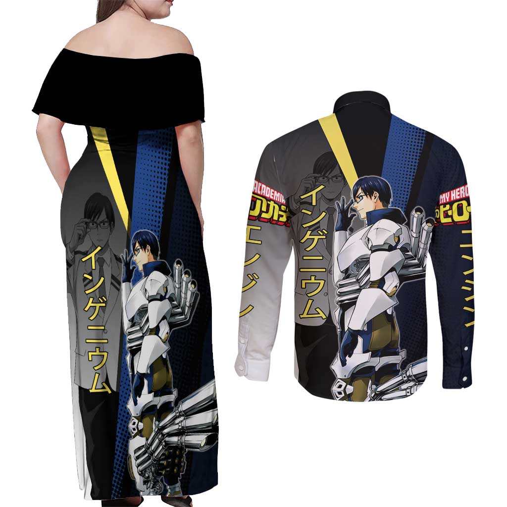 Tenya Iida Engine Hero Couples Matching Off Shoulder Maxi Dress and Long Sleeve Button Shirt Japanese Comic Book Style