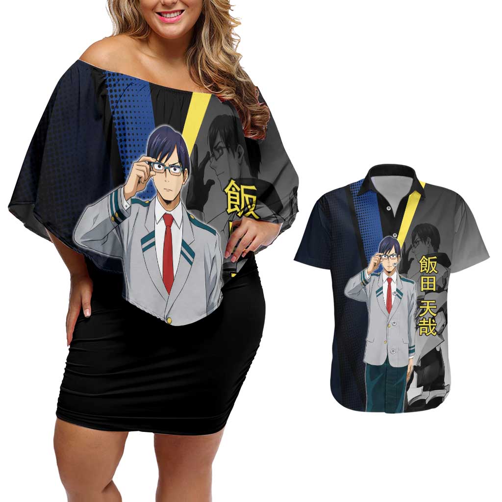Tenya Iida Engine Hero Couples Matching Off Shoulder Short Dress and Hawaiian Shirt Japanese Comic Book Style