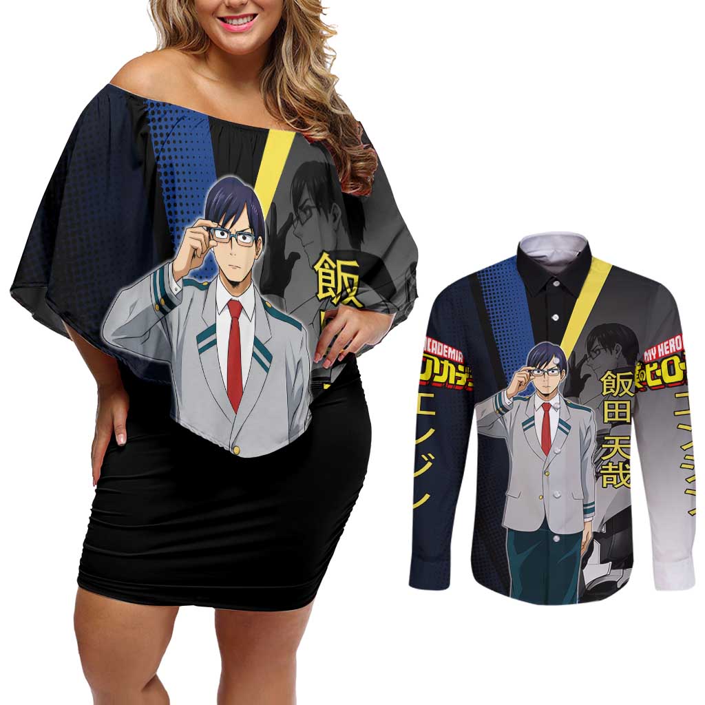 Tenya Iida Engine Hero Couples Matching Off Shoulder Short Dress and Long Sleeve Button Shirt Japanese Comic Book Style