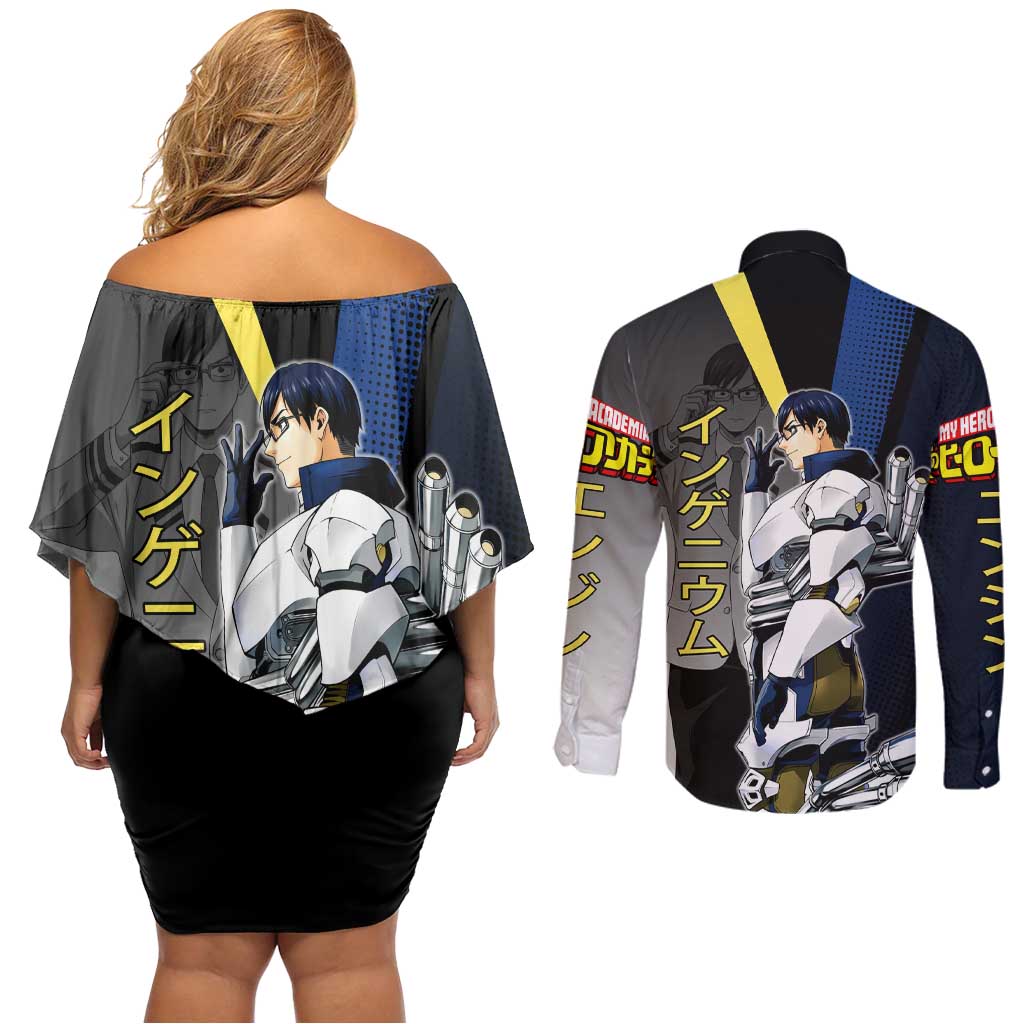 Tenya Iida Engine Hero Couples Matching Off Shoulder Short Dress and Long Sleeve Button Shirt Japanese Comic Book Style