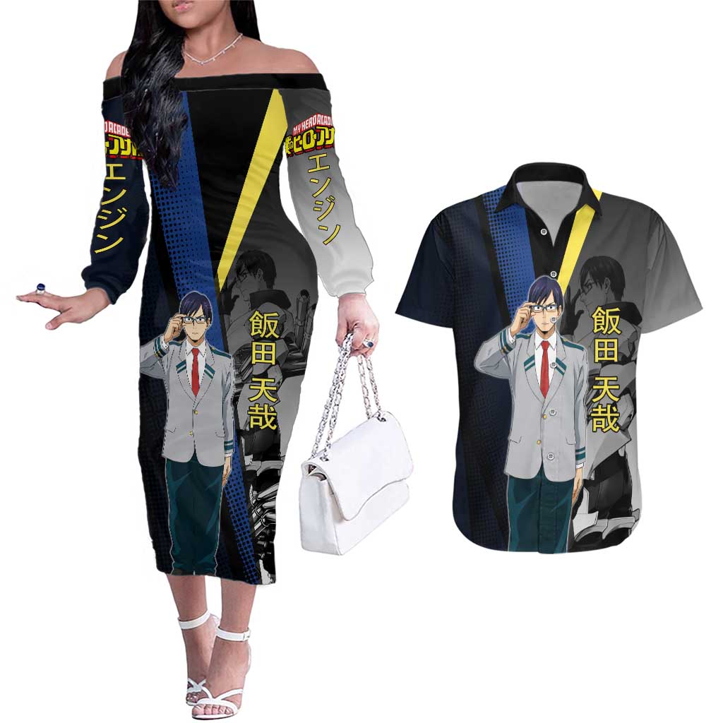 Tenya Iida Engine Hero Couples Matching Off The Shoulder Long Sleeve Dress and Hawaiian Shirt Japanese Comic Book Style