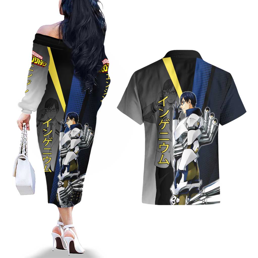 Tenya Iida Engine Hero Couples Matching Off The Shoulder Long Sleeve Dress and Hawaiian Shirt Japanese Comic Book Style