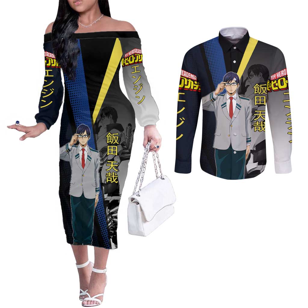 Tenya Iida Engine Hero Couples Matching Off The Shoulder Long Sleeve Dress and Long Sleeve Button Shirt Japanese Comic Book Style