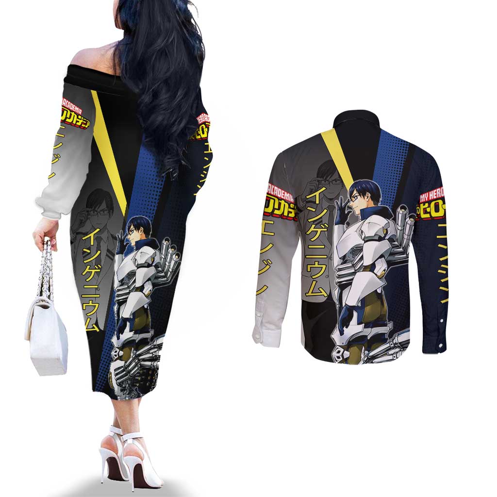 Tenya Iida Engine Hero Couples Matching Off The Shoulder Long Sleeve Dress and Long Sleeve Button Shirt Japanese Comic Book Style