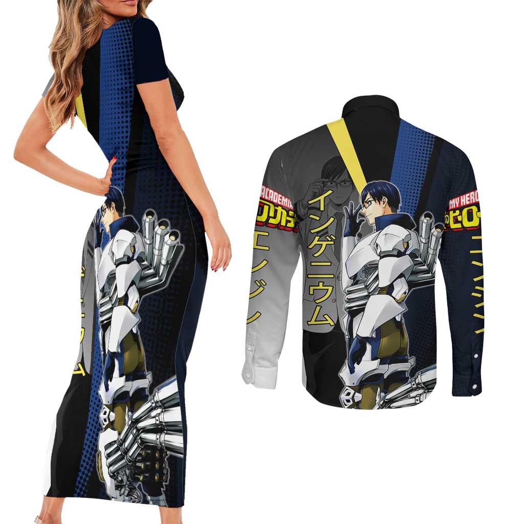 Tenya Iida Engine Hero Couples Matching Short Sleeve Bodycon Dress and Long Sleeve Button Shirt Japanese Comic Book Style
