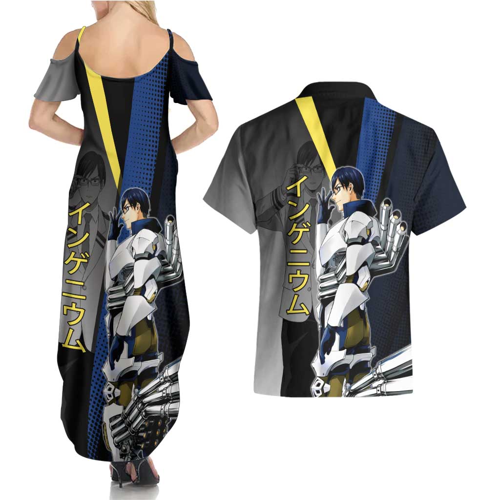 Tenya Iida Engine Hero Couples Matching Summer Maxi Dress and Hawaiian Shirt Japanese Comic Book Style