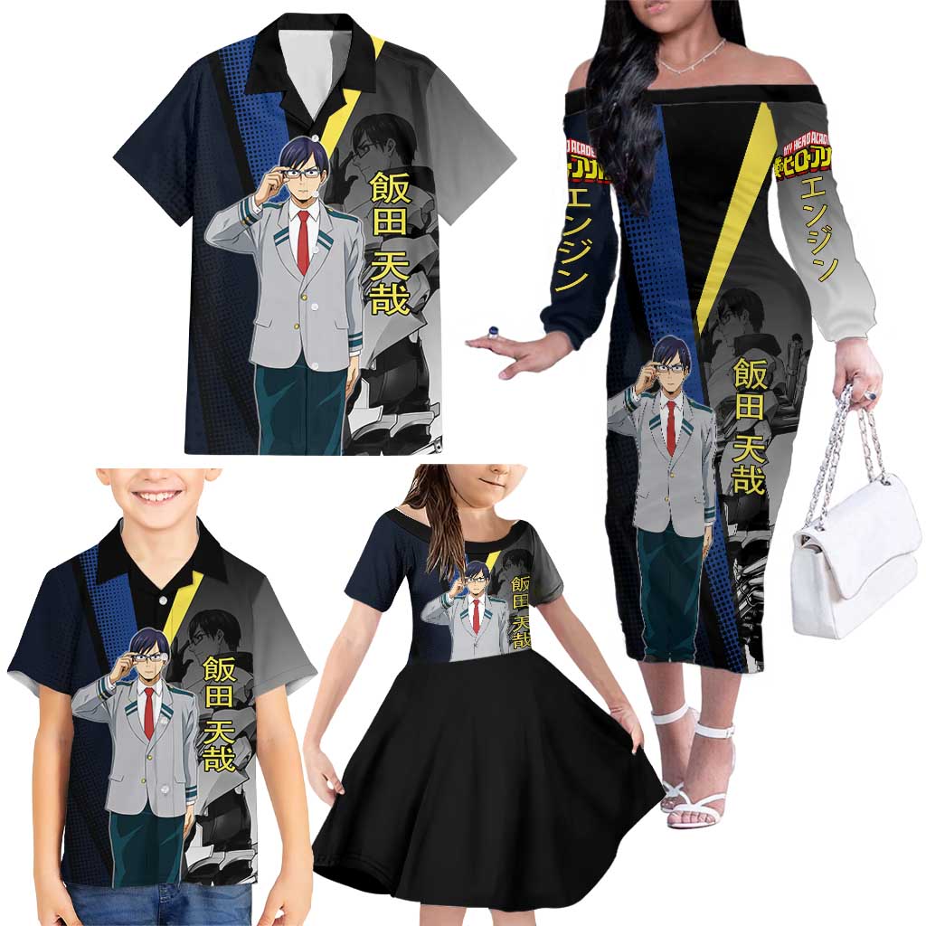 Tenya Iida Engine Hero Family Matching Off The Shoulder Long Sleeve Dress and Hawaiian Shirt Japanese Comic Book Style