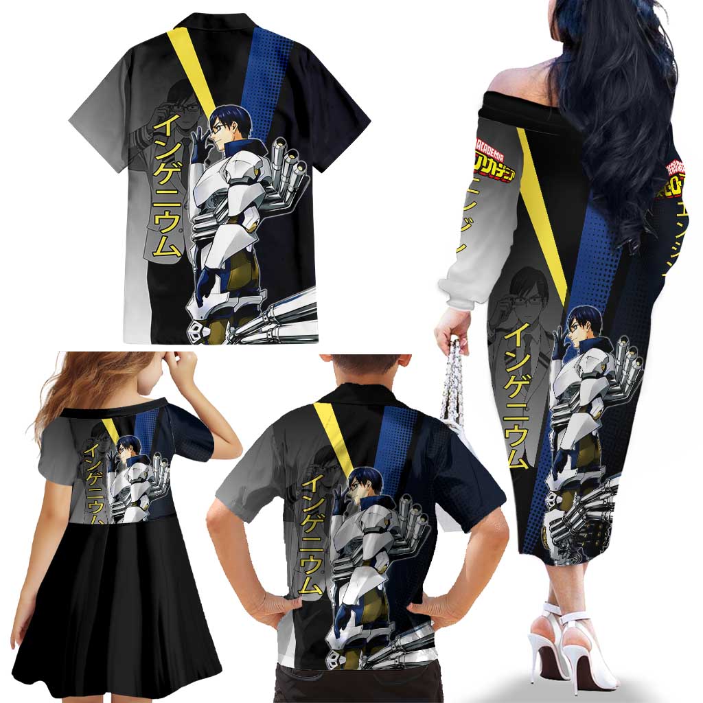 Tenya Iida Engine Hero Family Matching Off The Shoulder Long Sleeve Dress and Hawaiian Shirt Japanese Comic Book Style