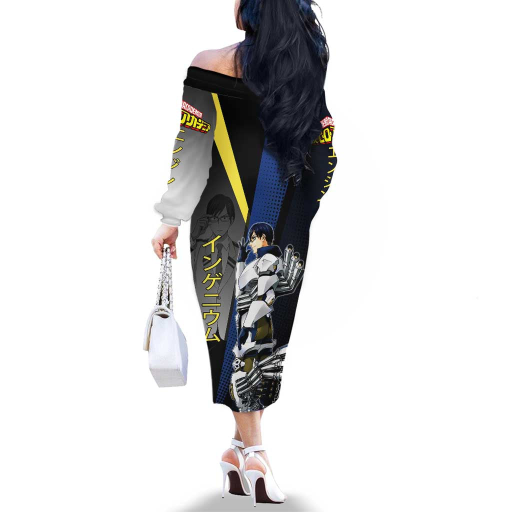 Tenya Iida Engine Hero Family Matching Off The Shoulder Long Sleeve Dress and Hawaiian Shirt Japanese Comic Book Style